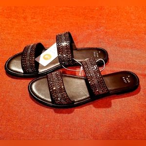 3/$30 NWT A New Day Black & Rhinestone Flat Sandal Size 9.5